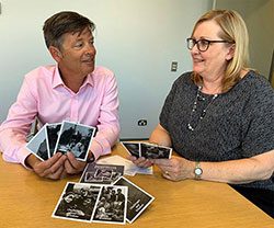 Victorian Minister for the Ageing and Disability, the Hon. Luke Donnellan and Ronda Held, CEO of COTA Victoria discussing the many uses of the Reminiscing Story Cards for families, aged care facilities and community groups.